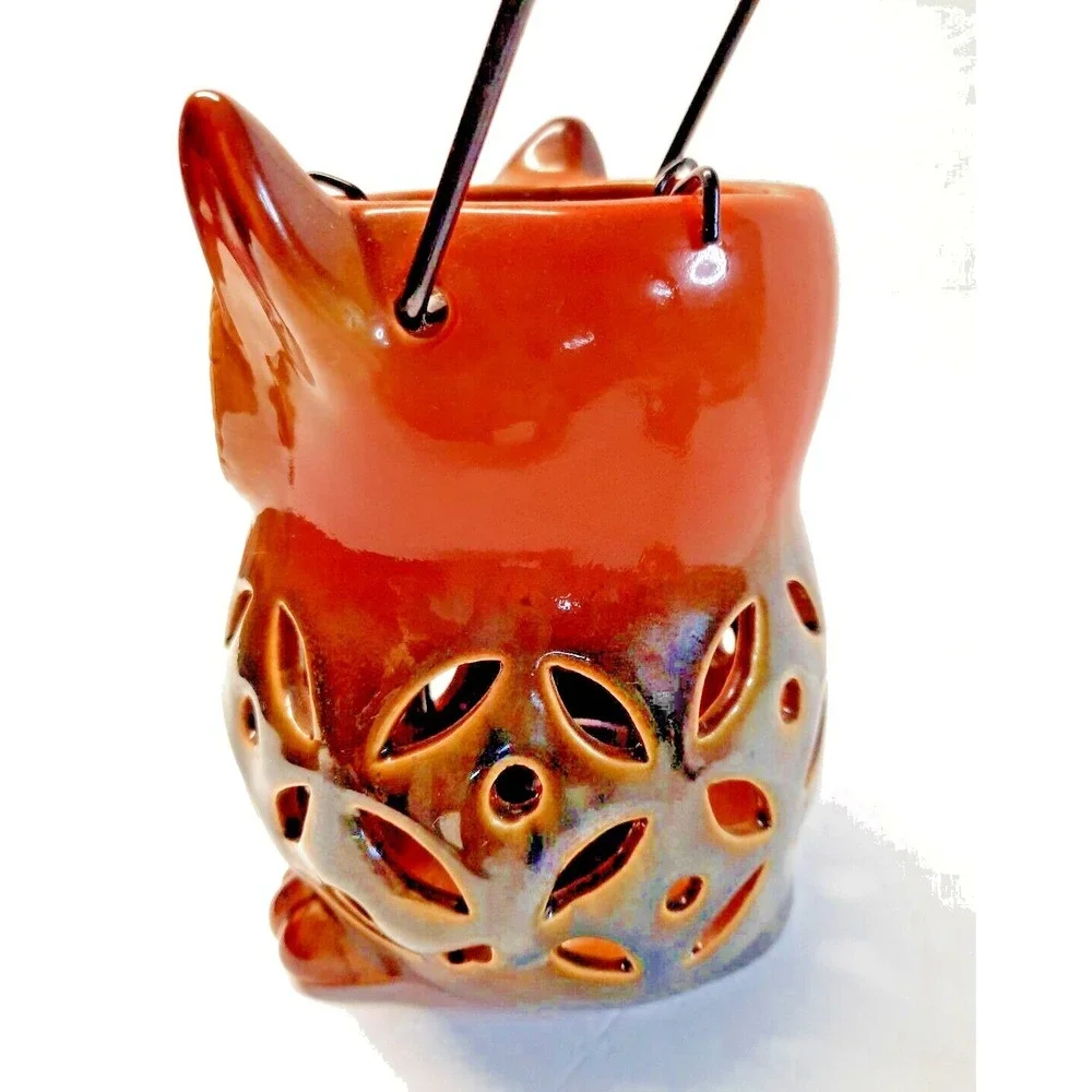 Rite Aid Home Owl Tealight Lantern & Metal Leaf Candle Holders Set Brown Orange
